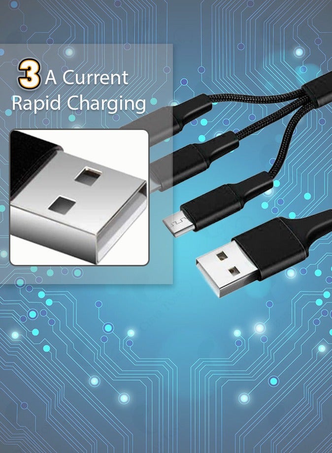 Multi Charging Cable | 3 in 1 Charging Cable | 1200 MM Length | Nylon Braided Multi Charger Cable Fast Charging Cord with IPhone Type-C Micro USB Connectors Compatible with Most Phones Tablets - Image 2